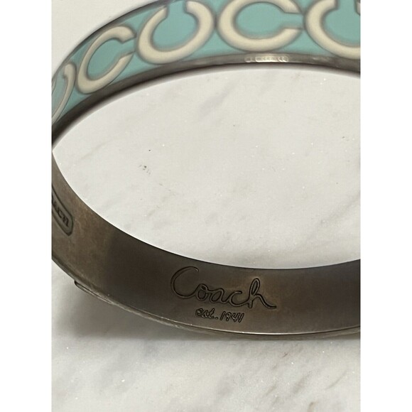 COACH Bangle Bracelet Enamel Signature C Logo Stackable Y2K Blue Silver Plate - Picture 5 of 5
